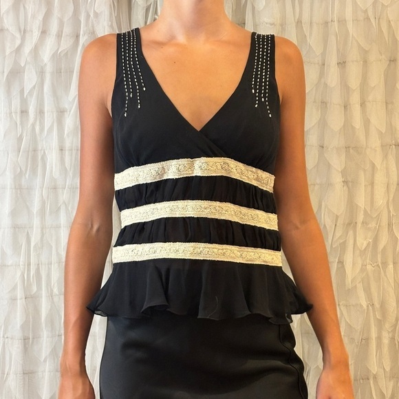 Max Studio Black Chiffon Peplum Lace Trim Sleeveless Top | Women's Size Small - Picture 5 of 11